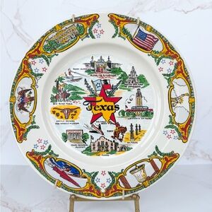 Colorful Vintage State of Texas Souvenir Decorative Plate - 10” with Hanger